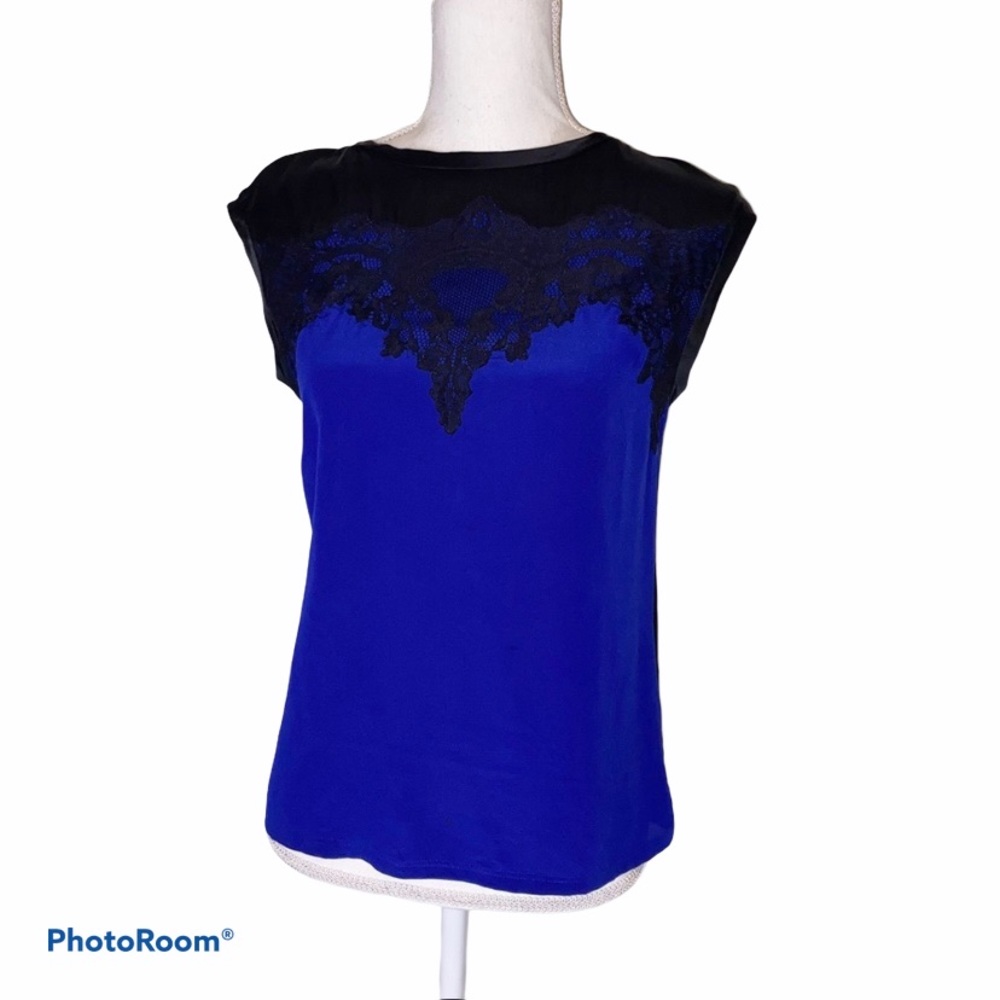 Maje Silk and Lace Color Block Blouse